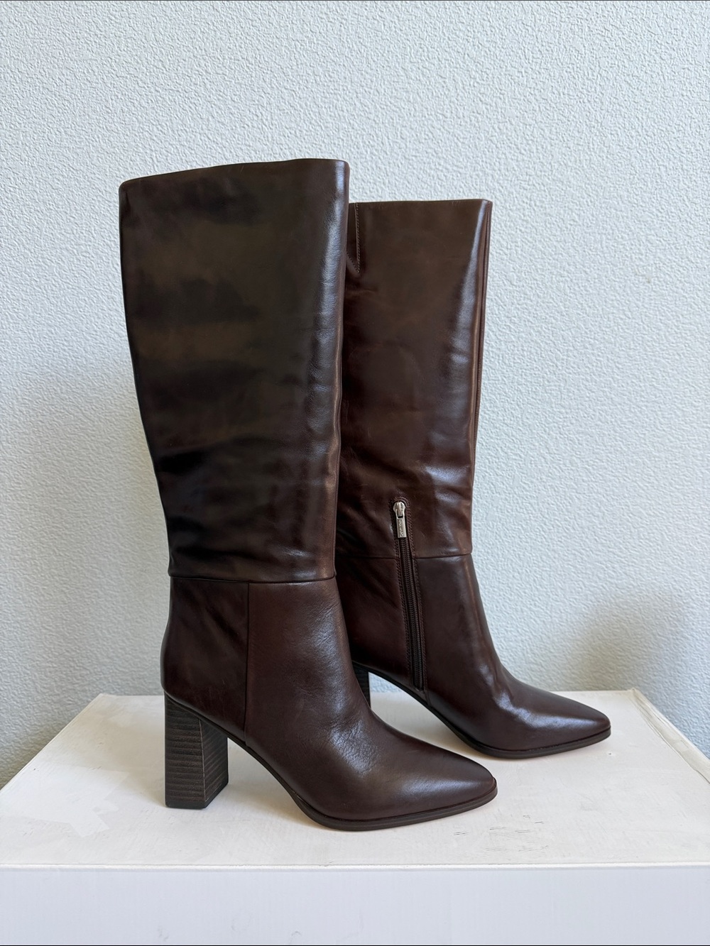 Calvin Klein Dawna Dark Brown Leather Over-the-Knee Boots NIB
